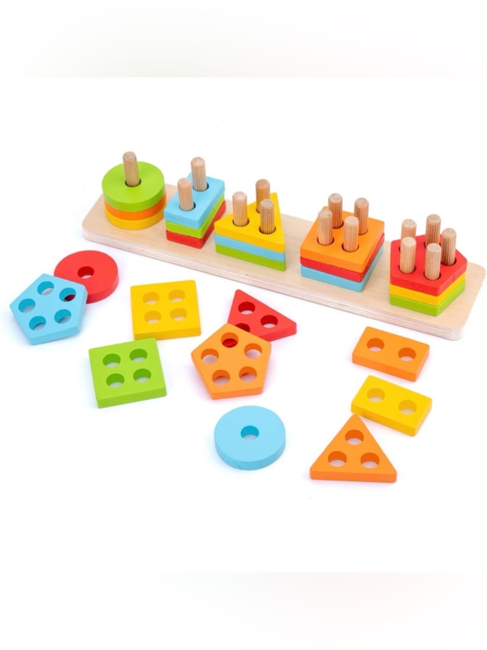 Wooden Colorful Shape Stacking Toy - Educational Kids Sorting Puzzle Stackable - Picture 1 of 3